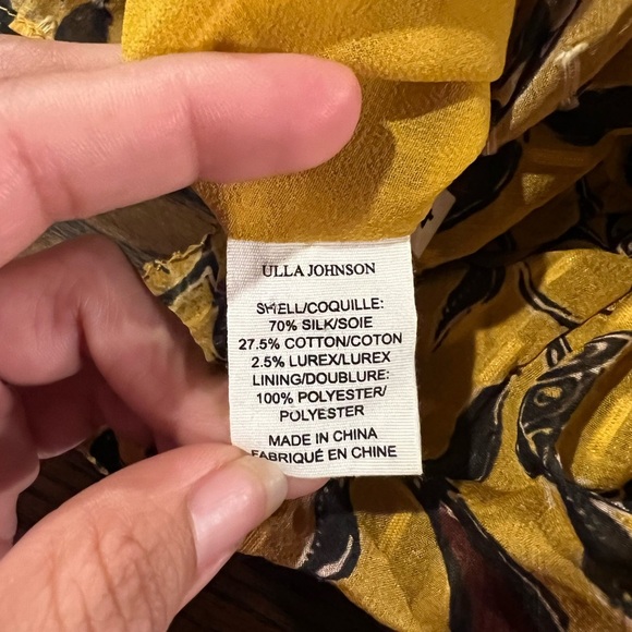 ULLA JOHNSON Yellow Amber Floral Print DANIA Ruffle Tiered Tie Shoulder MIDI 4 - Picture 15 of 16